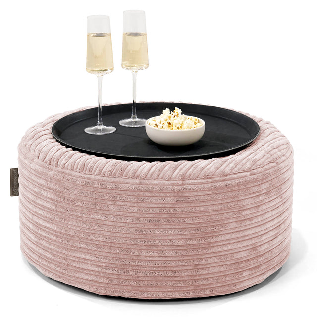 Pouf Ottoman avec Plateau - Côtelé Rose 01