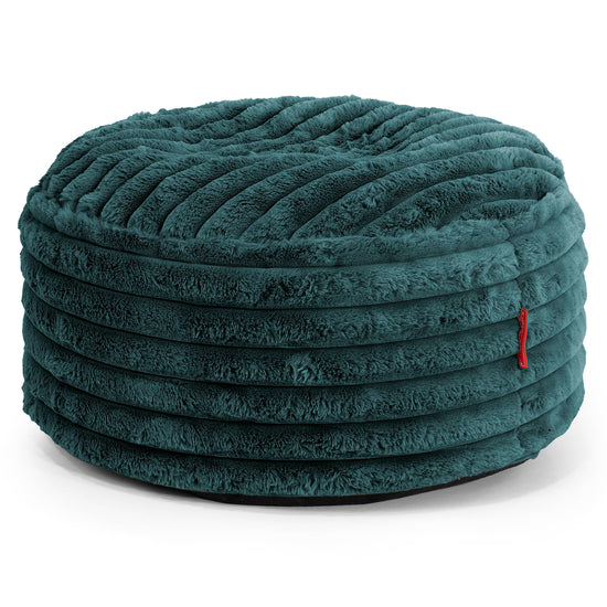 Pouf Ottoman avec Plateau - Velours Côtelé Ultra Pelucheux Bleu Canard 02