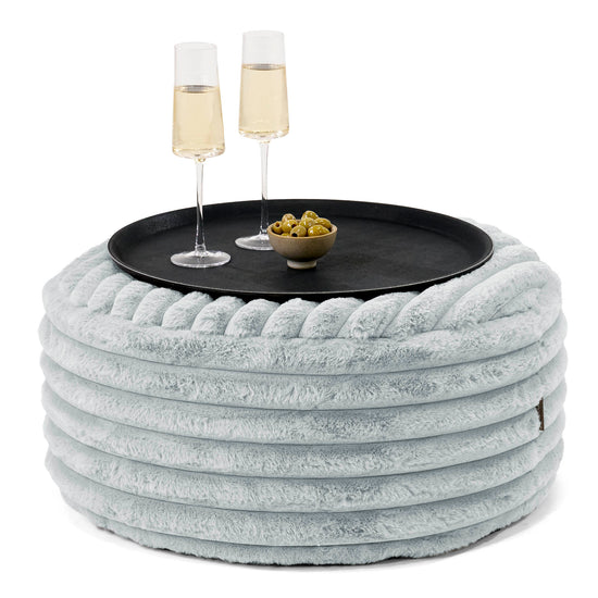Pouf Ottoman avec Plateau - Velours Côtelé Ultra Pelucheux Bleu Dragé 01