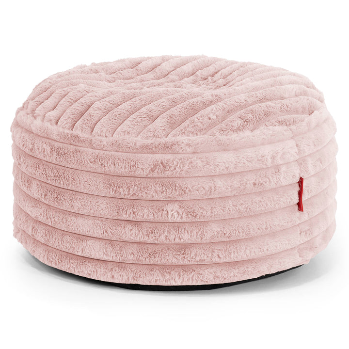 Pouf Ottoman avec Plateau - Velours Côtelé Ultra Pelucheux Rose Pastel 02