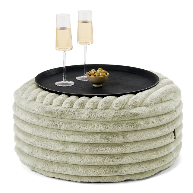 Pouf Ottoman avec Plateau - Velours Côtelé Ultra Pelucheux Vert Sauge 01
