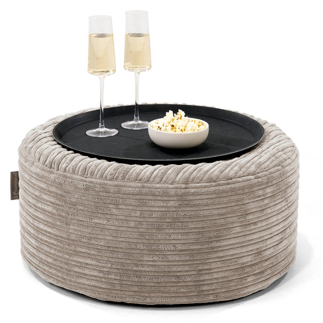 Pouf Ottoman avec Plateau - Côtelé Vison 01