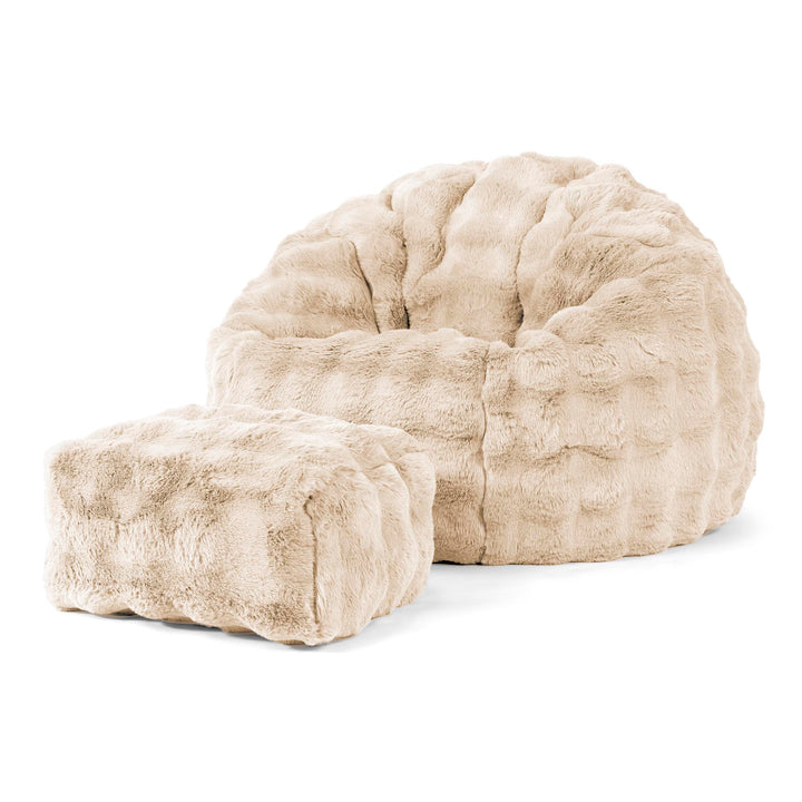 Pouf Poire Classique - Fausse Fourrure à Bulles Crème 02