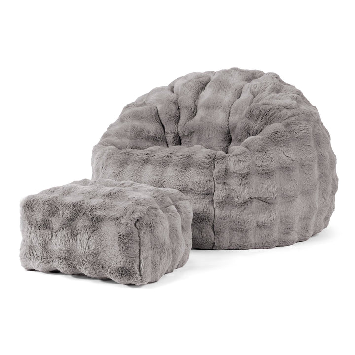 Pouf Poire Classique - Fausse Fourrure à Bulles Gris 02