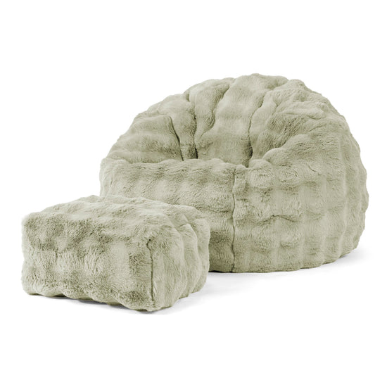 Pouf Poire Classique - Fausse Fourrure à Bulles Vert Sauge 02
