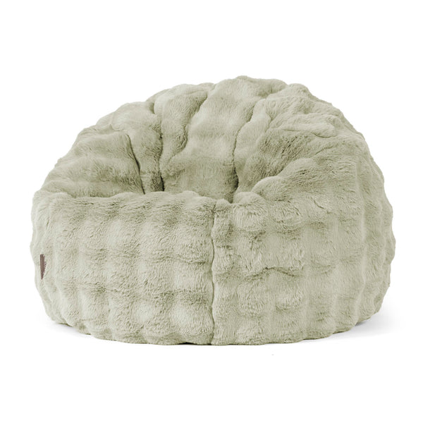 Pouf Poire Classique - Fausse Fourrure à Bulles Vert Sauge 01