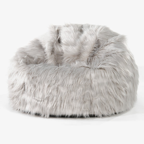 Pouf Poire Classique - Imitation fourrure à poils longs Gris 01