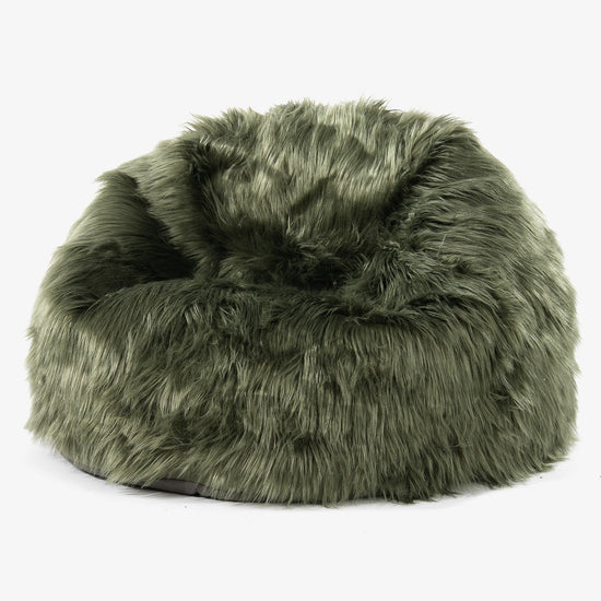 Pouf Poire Classique - Imitation fourrure à poils longs Vert sauge 01