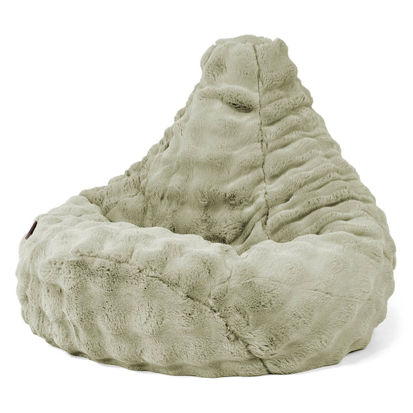Pouf Poire Gamer - Fausse Fourrure à Bulles Vert Sauge 01