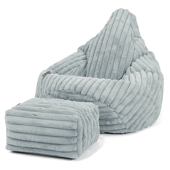 Pouf Poire Gamer - Velours Côtelé Ultra Pelucheux Bleu Dragé 01