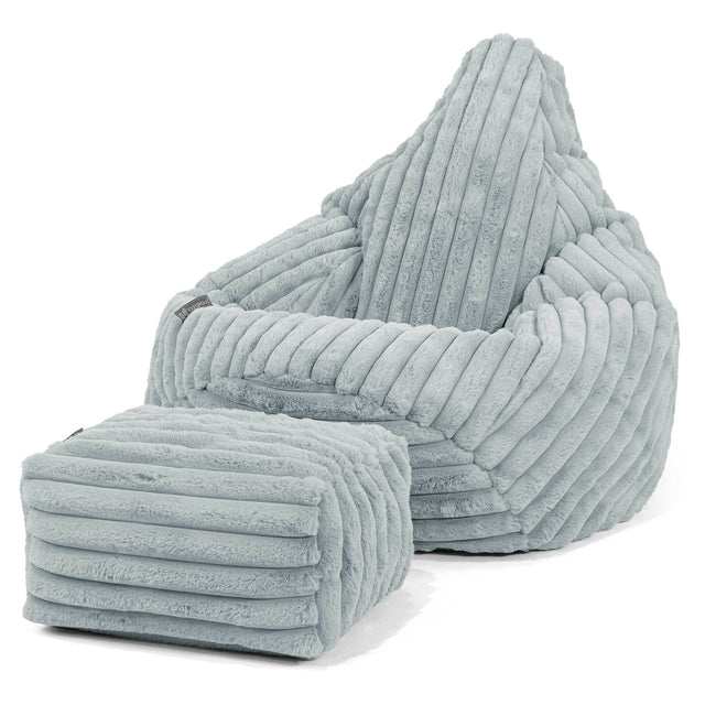 Pouf Poire Gamer - Velours Côtelé Ultra Pelucheux Bleu Dragé 01