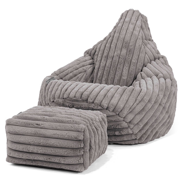 Pouf Poire Gamer - Velours Côtelé Ultra Pelucheux Gris 01