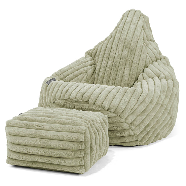 Pouf Poire Gamer - Velours Côtelé Ultra Pelucheux Vert Sauge 01