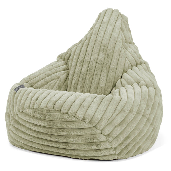 Pouf Poire Gamer - Velours Côtelé Ultra Pelucheux Vert Sauge 02