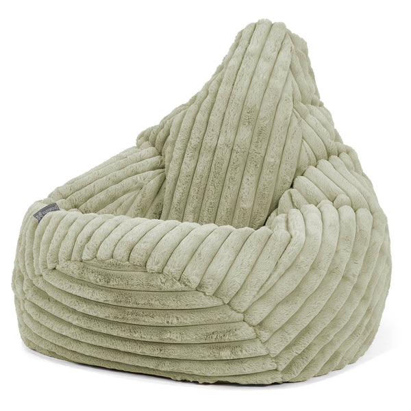 Pouf Poire Gamer - Velours Côtelé Ultra Pelucheux Vert Sauge 01