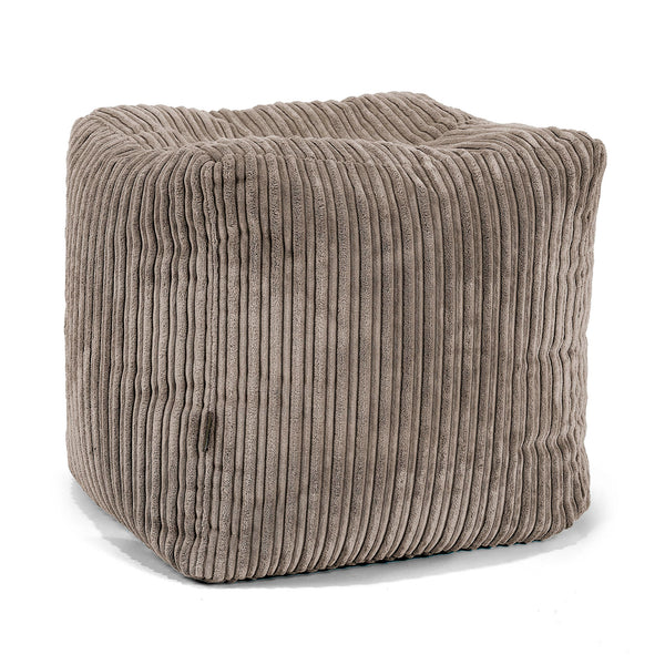 Pouf Repose-pieds Cube - Côtelé Grège 01