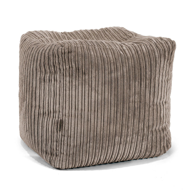 Pouf Repose-pieds Cube - Côtelé Grège 01