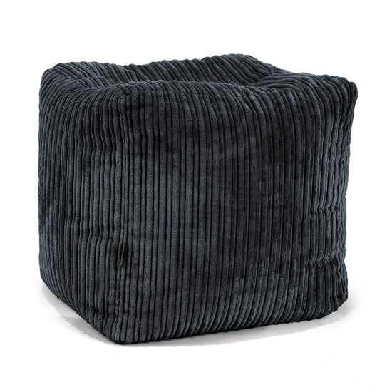 Pouf Repose-pieds Cube - Côtelé Noir 01
