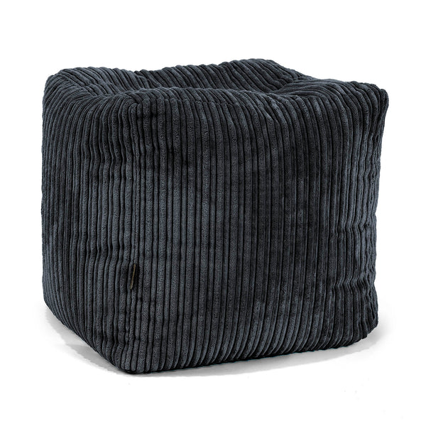 Pouf Repose-pieds Cube - Côtelé Noir 01