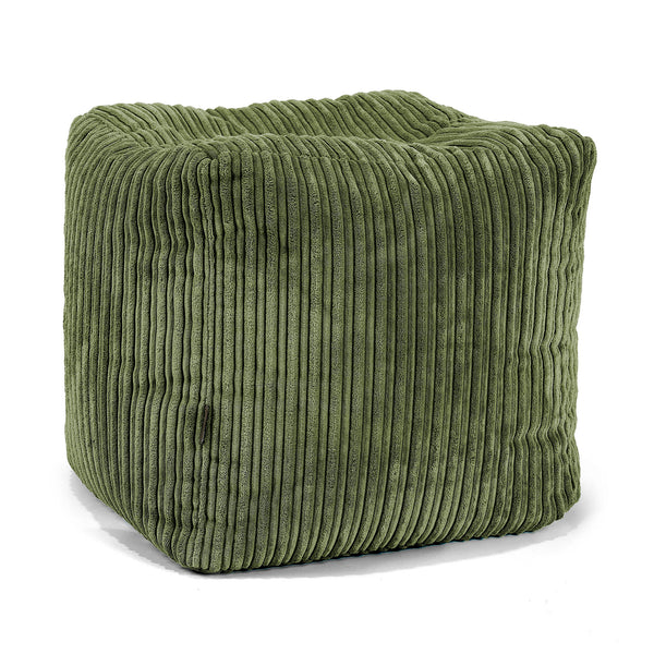 Pouf Repose-pieds Cube - Côtelé Vert Forêt 01