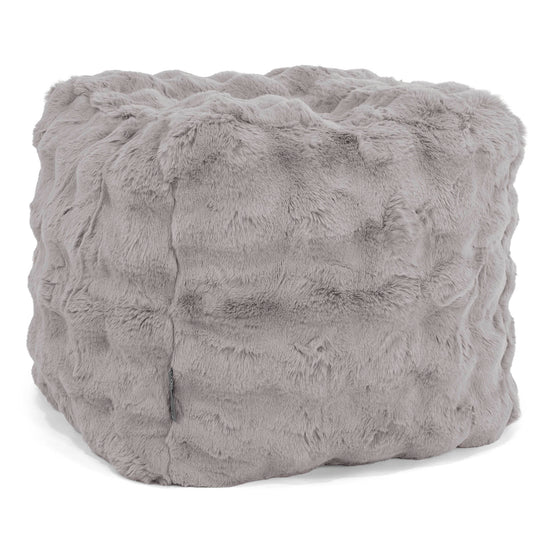 Pouf Repose-pieds Cube - Fausse Fourrure à Bulles Gris 01