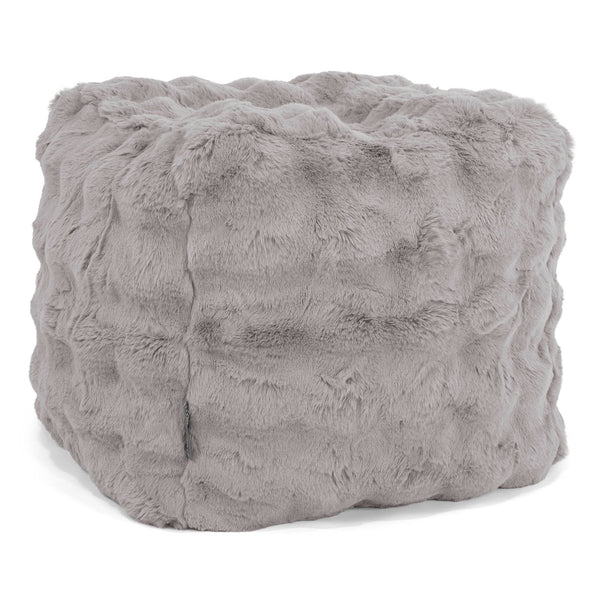 Pouf Repose-pieds Cube - Fausse Fourrure à Bulles Gris 01
