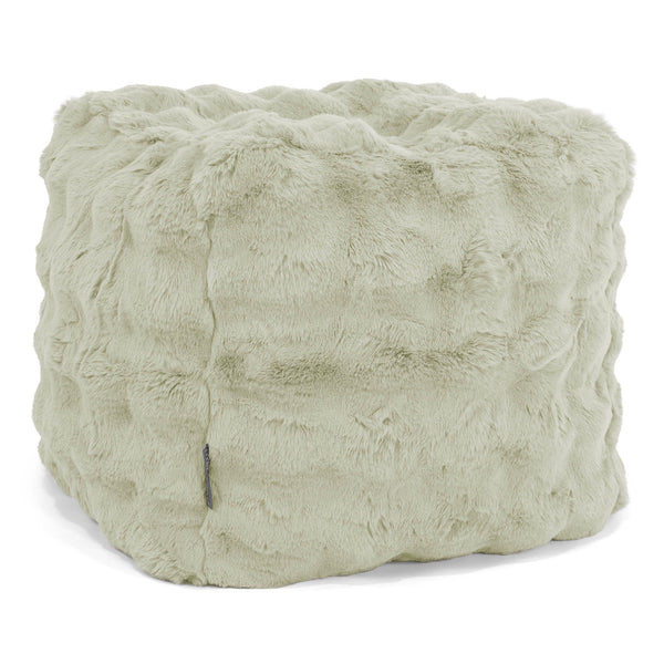 Pouf Repose-pieds Cube - Fausse Fourrure à Bulles Vert Sauge 01