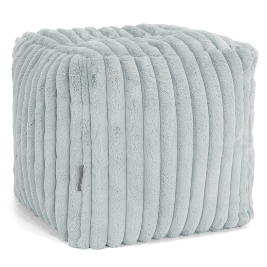 Pouf Repose-pieds Cube - Velours Côtelé Ultra Pelucheux Bleu Dragé 01