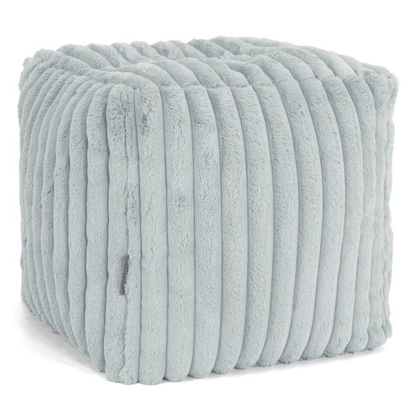 Pouf Repose-pieds Cube - Velours Côtelé Ultra Pelucheux Bleu Dragé 01