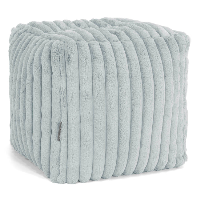 Pouf Repose-pieds Cube - Velours Côtelé Ultra Pelucheux Bleu Dragé 01