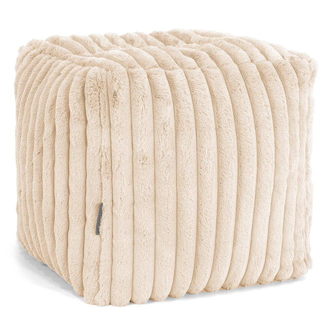 Pouf Repose-pieds Cube - Velours Côtelé Ultra Pelucheux Crème 01