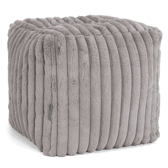 Pouf Repose-pieds Cube - Velours Côtelé Ultra Pelucheux Gris 01