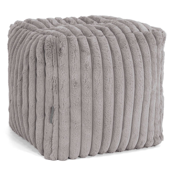 Pouf Repose-pieds Cube - Velours Côtelé Ultra Pelucheux Gris 01