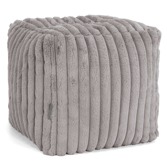 Pouf Repose-pieds Cube - Velours Côtelé Ultra Pelucheux Gris 01
