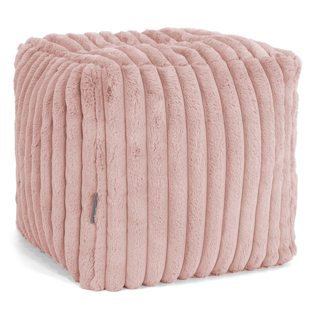 Pouf Repose-pieds Cube - Velours Côtelé Ultra Pelucheux Rose Pastel 01