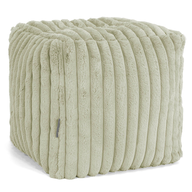 Pouf Repose-pieds Cube - Velours Côtelé Ultra Pelucheux Vert Sauge 01