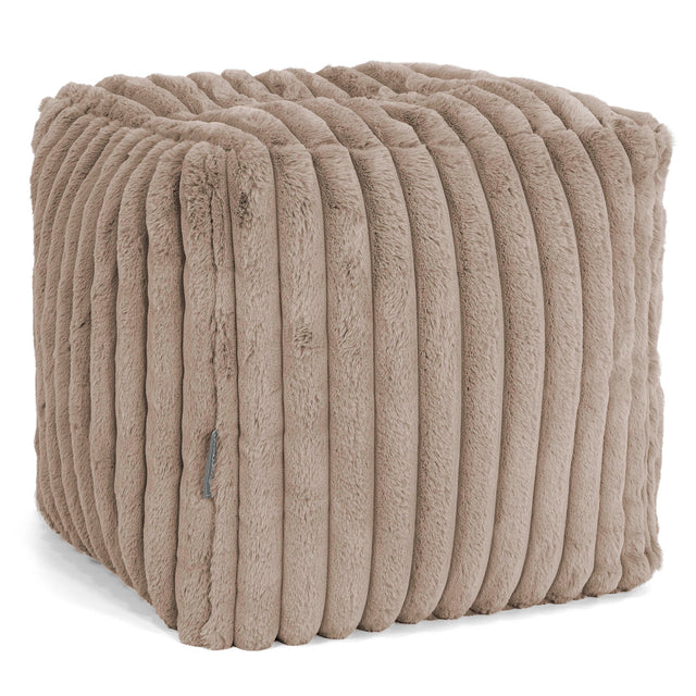 Pouf Repose-pieds Cube - Velours Côtelé Ultra Pelucheux Vison 01
