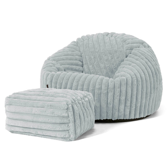Pouf Poire Classique - Velours Côtelé Ultra Pelucheux Bleu Dragé 02