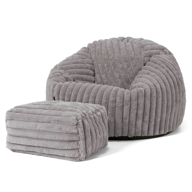 Pouf Poire Classique - Velours Côtelé Ultra Pelucheux Gris 02