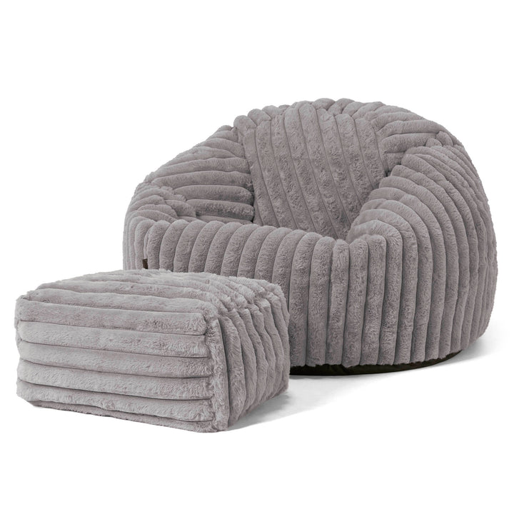 Pouf Poire Classique - Velours Côtelé Ultra Pelucheux Gris 02