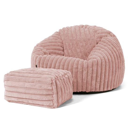 Pouf Poire Classique - Velours Côtelé Ultra Pelucheux Rose Pastel 02