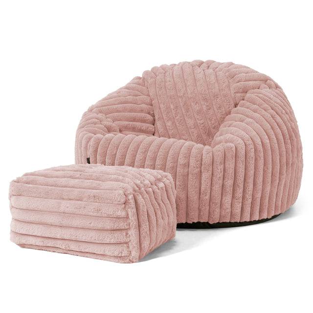 Pouf Poire Classique - Velours Côtelé Ultra Pelucheux Rose Pastel 02