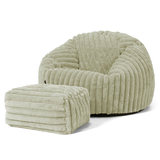 Pouf Poire Classique - Velours Côtelé Ultra Pelucheux Vert Sauge 02