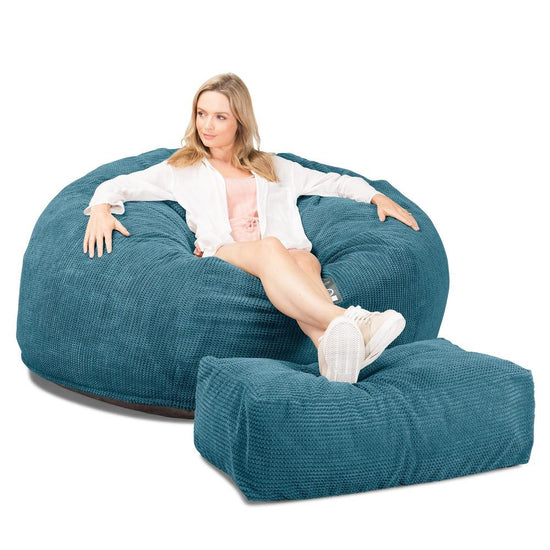 Lounge Pug, CloudSac 1010 XXL, Canapé Pouf Géant XXL à Mémoire de Forme, Gros Pouf Sofa, Pompon Mer Égéé
