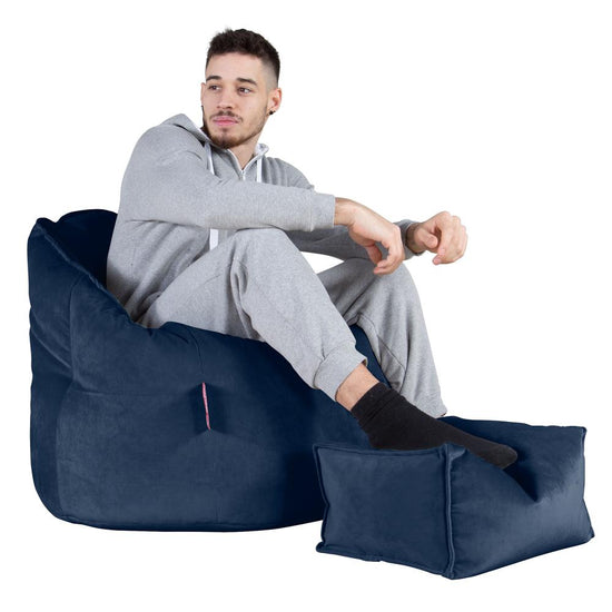 LOUNGE PUG, Pouf Chaise Design, Pouf Poire Super, Velours Bleu Marine