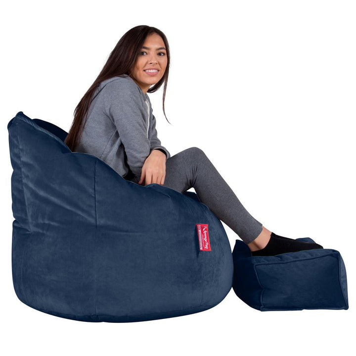 LOUNGE PUG, Pouf Chaise Design, Pouf Poire Super, Velours Bleu Marine