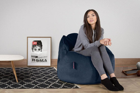 LOUNGE PUG, Pouf Chaise Design, Pouf Poire Super, Velours Bleu Marine