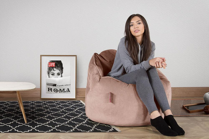 LOUNGE PUG, Pouf Chaise Design, Pouf Poire Super, Velours Rose