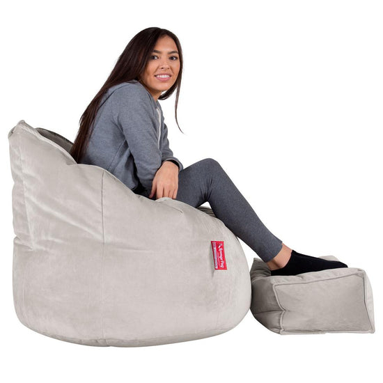 LOUNGE PUG, Pouf Chaise Design, Pouf Poire Super, Velours Argent