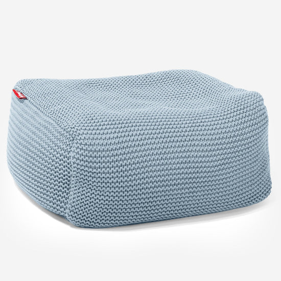 LOUNGE PUG -  Ellos Tricoté - Pouf Repose Pied - Bleu Brumeux